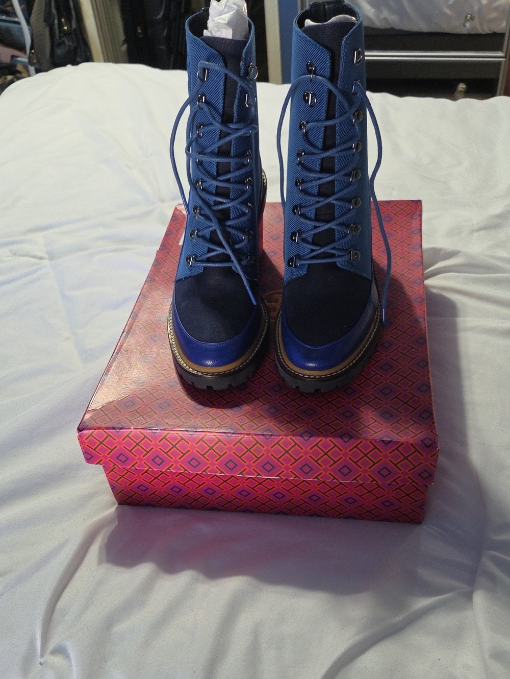 Tory Burch Blue Lace-Up Combat Boots